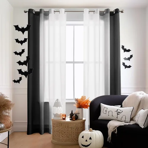 Melodieux Cortinas traslúcidas color negro degradado de 84 pulgadas de largo para sala de estar, cortinas de gasa suave con ojales, 52 x 84