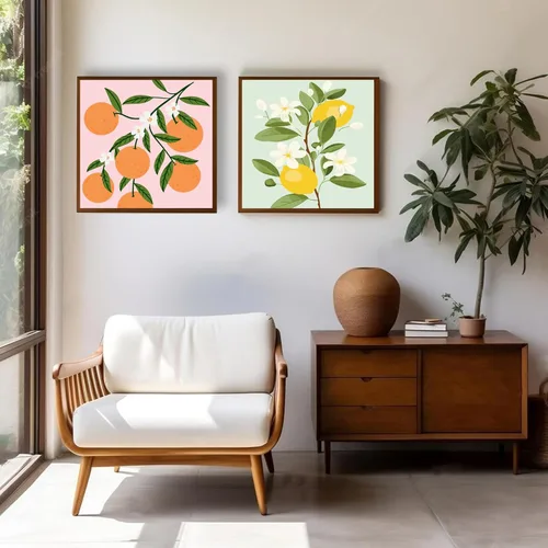 Miniatura 4 de cupmod Paquete de 2 pinturas enmarcadas por números para niños, kit de pintura acrílica fácil por números sobre lienzo, pintura al óleo de frutas