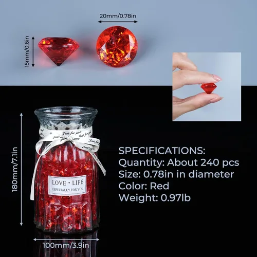 Miniatura 4 de Babenest - Relleno de jarrón de gemas falsas de diamantes acrílicos, 240 piezas de diamantes de imitación de 3/4 pulgadas, joyas de cristal para Rojo