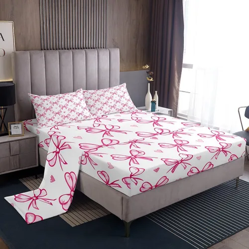 Miniatura 11 de Juego de sábanas de princesa con lazo rosa para niños, tamaño individual, zapatos de ballet, juego de ropa de cama de dibujos animados de oso