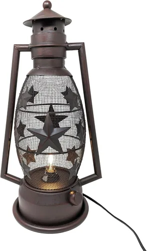 Farol de estrella de metal rústico, lámpara de mesa vintage con cable eléctrico, decoración de estilo vaquero occidental para sala de estar,