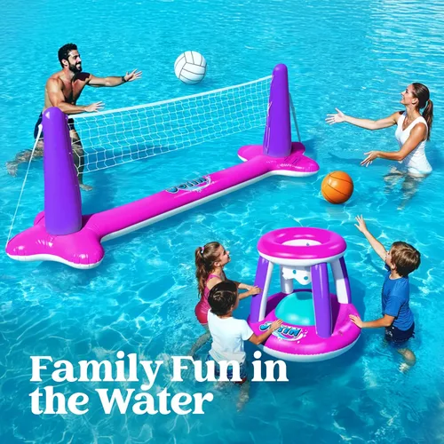 Miniatura 3 de JOYIN Juego de flotadores inflables para piscina, red de voleibol y aros de baloncesto, flotadores flotantes de juguete para niños y adultos, cancha