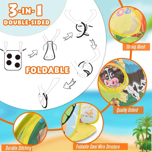 Miniatura 5 de RaboSky Juego de lanzamiento de bolsas de puf de animales de granja 3 en 1, juego de hachas y bolas adhesivas para niños de 2, 3, 4, 5 años, Granja