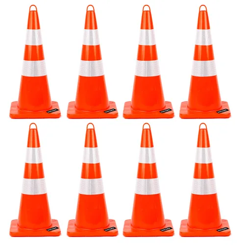 Miniatura 7 de Conos de seguridad de tráfico 6 piezas con collares reflectantes y conectores de cadena de PVC irrompible naranja construcción para el tráfico