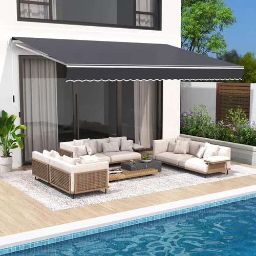 Miniatura 13 de Toldo de patio de 8.2 x 6.5 pies, toldo retráctil, cubierta parasol, refugio al aire libre, toldo con manivela y poliéster resistente al agua