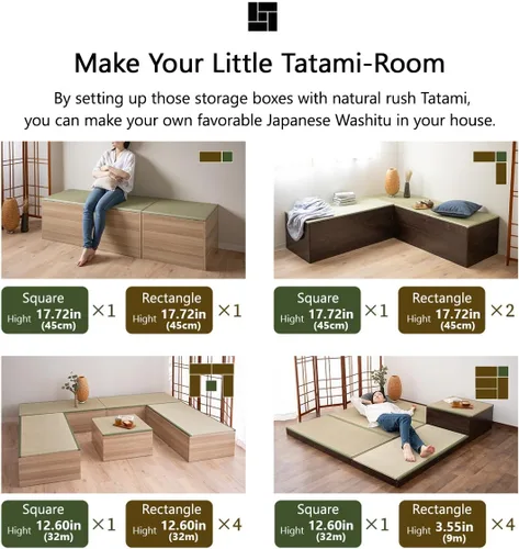 Miniatura 3 de EMOOR Cofre de almacenamiento de tatami de 23.6 pulgadas, caja de almacenamiento de 24 x 24 x 3.5 pulgadas (roble), banco de zapatos zen