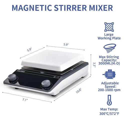 Miniatura 2 de Agitador Magnético Placa Caliente de 15 cm 200-1600RPM Temp. Máx. 300℃/572°F Placa de Agitación Magnética Capacidad Máx. 5L Agitadores
