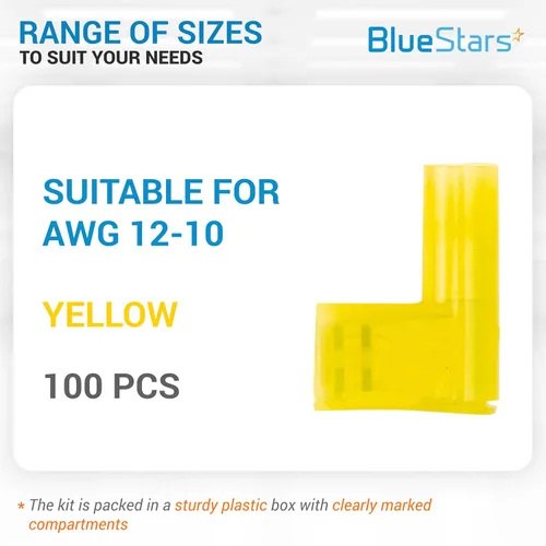 Miniatura 2 de BlueStars 100 terminales de pala de bandera de 90 grados hembra, amarillo 12-10 AWG, conector de cable de desconexión rápida de nailon, ángulo