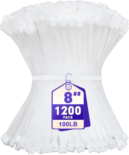 Miniatura 8 de Bridas para Cables, RAZCC 1200 piezas Bridas para Cables de 8 Pulgadas, Bridas de Alambre de Plástico Blanco Resistentes con Resistencia a
