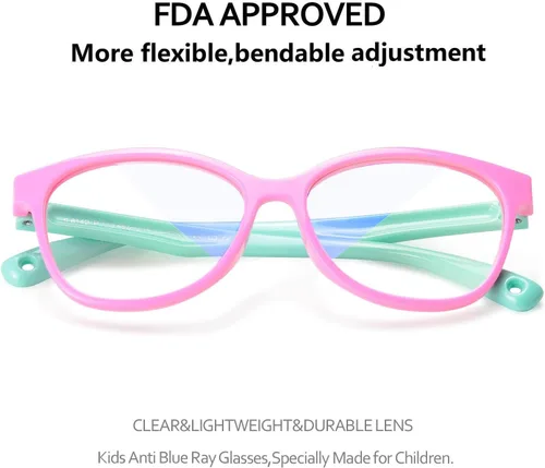 Miniatura 4 de Gafas de luz azul para niños y niñas con bonita funda de automóvil, protección UV400, antirayos azules, edades de 3 a 12 años rosado (pink/ Green)
