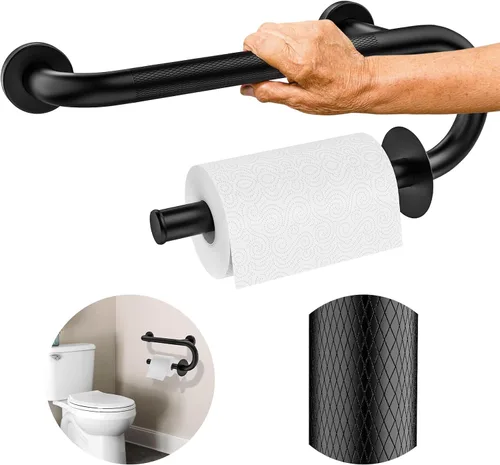 Miniatura 15 de Barra de seguridad blanca de 18 pulgadas con estante de almacenamiento para bañera o ducha, orificios de drenaje, acero inoxidable, barras de agarre