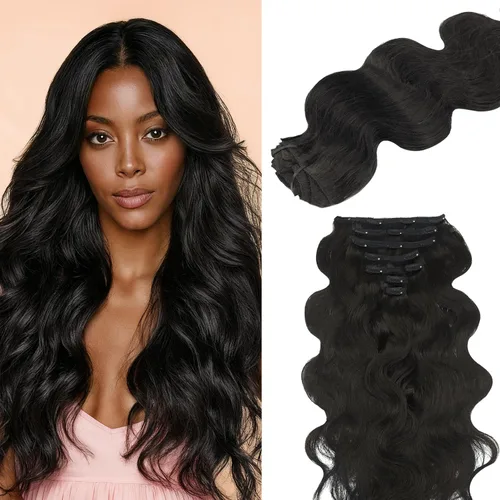 Miniatura 21 de Lashey - Extensiones de cabello con clip sin costuras, de cabello humano real, 7 unidades, 110 g, 14 pulgadas, color negro natural, lacio