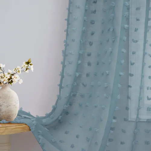 Miniatura 20 de Cortinas Beige Semitransparentes de 63 Pulgadas de Largo para Dormitorio, Sala de Estar, Guardería Infantil, Ventana con Diseño de Pompón