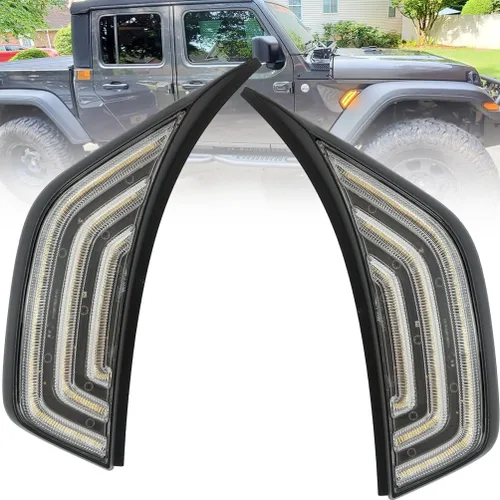 Miniatura 9 de Luces direccionales LED de marcador lateral para J'eep Wrangler 2018-2023, J'eep Gladiator 2020-2023, lente transparente, guardabarros delanteros