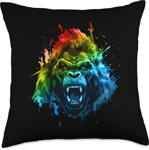 Pure Motivation Style Gorilla Head Beast | Angry Workout Gym Motivation Power Throw Pillow, 18 x 18, multicolor