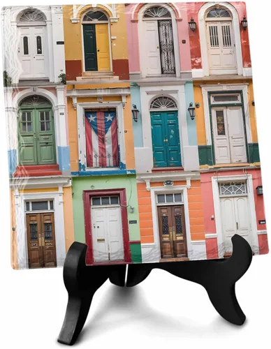 Puerto Rico Adorno de cerámica de escritorio de Navidad de 6.3 x 6.3 pulgadas, marco de fotos con puertas arqueadas vintage, arte para manualidades,