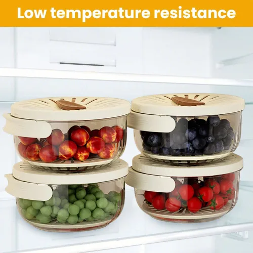 Miniatura 8 de Cuenco multifuncional para lavar frutas y verduras, cuenco para lavar frutas con colador, recipiente con tapa, escurridor de frutas con asa para 2