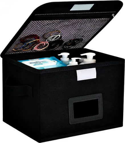 Caja de almacenamiento pequeña, cesta de almacenamiento con tapa, caja plegable de tela de lino de algodón, contenedor organizador con cremallera