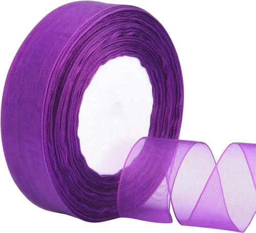 Miniatura 10 de Hapeper Cinta de gasa de organza transparente de 1 pulgada, 50 yardas/rollo (negro)