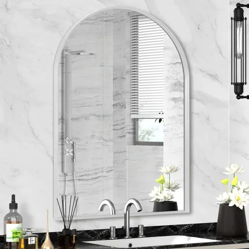 Miniatura 44 de Espejo de montaje en pared para baño, espejo rectangular de tocador rectangular con marco de metal negro cepillado (16 x 20 pulgadas, negro)