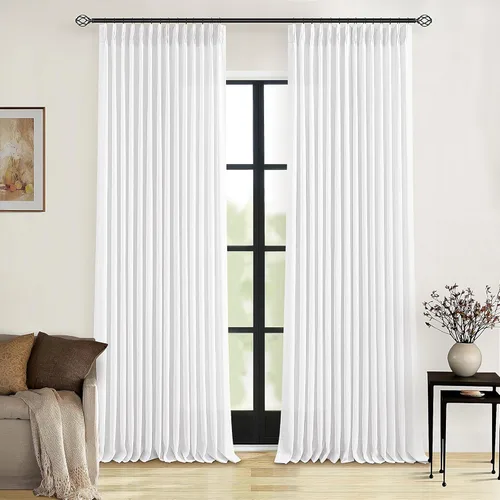 Miniatura 149 de Cortinas de lino natural con pliegues fruncidos de 120 pulgadas de largo para sala de estar, cortinas plisadas con ganchos y lengüeta trasera