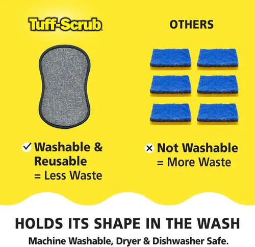 Miniatura 5 de Fresh Scrub-N-Wipe Pad de Tuff-Scrub, paquete de 6, espuma antimicrobiana y de carbón para control de olores, microfibra, multisuperficie