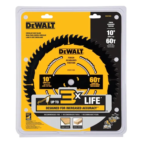 Miniatura 7 de DEWALT Hoja de sierra de mesa, 10 pulgadas, 60 dientes, acabado fino, carburo ultra afilado (DWA11060)