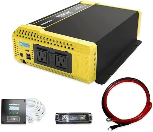 Krieger - Inversor sinusoidal puro de 1500 vatios y 12 V, salidas de CA dobles y USB, kit de instalación incluido, alimentación portátil automotriz