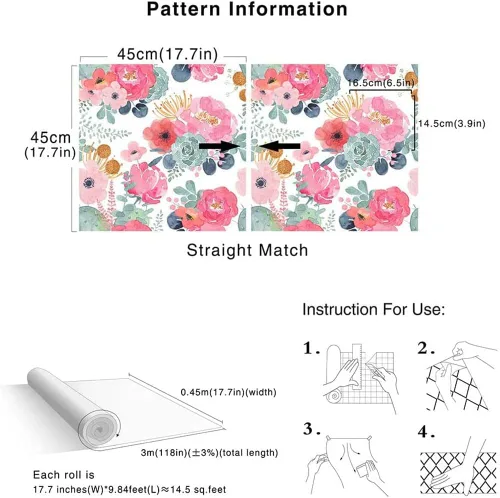 Miniatura 4 de Papel tapiz autoadhesivo para despegar y pegar, diseño de cactus floral, color rosa, azul marino, vinilo autoadhesivo para niñas, mujeres