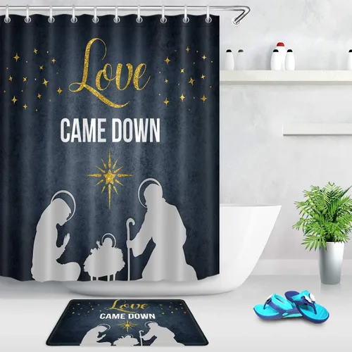 Miniatura 2 de LB Cortina de ducha de Jesucristo, Redentor, Belén, diseño de estrellas, cortina de baño cristiana con ganchos, 60 x 72 pulgadas, tela de poliéster