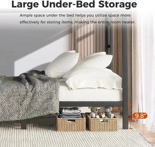 Miniatura 6 de Litera individual XL sobre Queen, cama alta de metal resistente para adultos/adolescentes, capacidad de 350/600 libras con escalera y barandilla