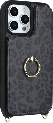 Miniatura 8 de Lipvina para iPhone 12/12 Pro Funda con tarjetero y correa para mujeres, cordón cruzado, soporte de anillo con patas, cierre de presión, lindas 04