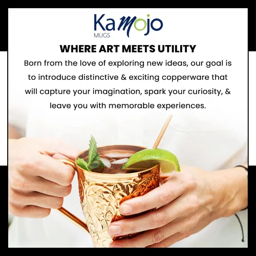 Miniatura 9 de Kamojo Juego de 2 tazas de cobre con diseño único hecho a mano en relieve con revestimiento antideslustre de grado alimenticio, juego de regalo
