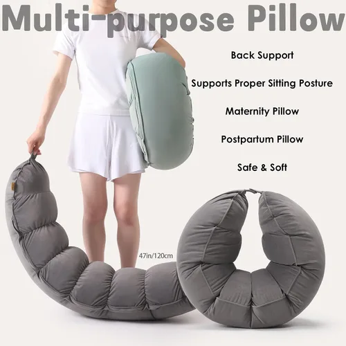 Miniatura 7 de Peallow(Pat. Pend) – Almohada larga redonda para el cuerpo para adultos, almohada de refuerzo para dormir, almohada suave y de apoyo para dormir