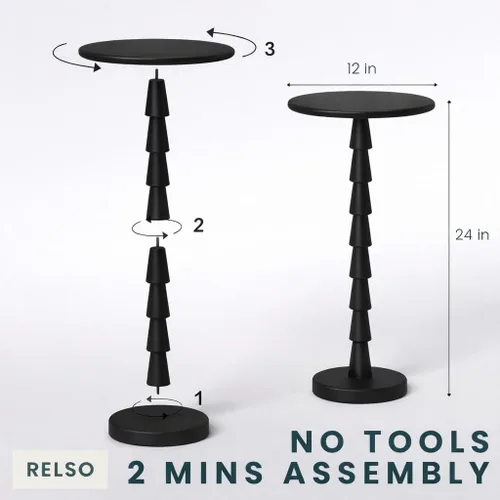 Miniatura 5 de Relso Sakala Mesa de Bebidas de Madera Maciza de Mango - 24 Pulgadas de Alto, Elegante Mesa Lateral, Mesa Terminal Moderna para Sala de Estar