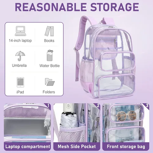 Miniatura 183 de CAMTOP Mochila transparente resistente y transparente para estudiantes, escuela, trabajo, festival, viajes, deportes, Beige, Mediana, Camtop Mochila