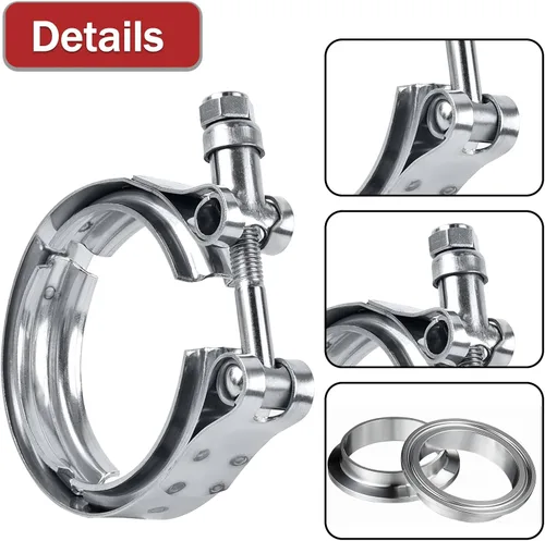 Miniatura 4 de Kit de abrazadera de brida de banda en V de acero de 2.5 pulgadas Endxedo 4 PCS abrazadera de banda en V con brida