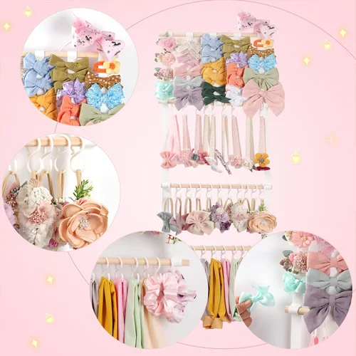 Miniatura 5 de POVETIRE Organizador de lazos para el pelo con soporte para diadema para niñas, organizador de almacenamiento para diademas y accesorios para bebé