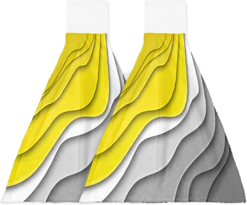 Miniatura 16 de Toallas de cocina con lazo para colgar, toallas de mano abstractas onduladas de color gris degradado, suaves, absorbentes, para baño, bar, hogar