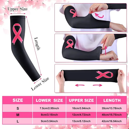 Miniatura 13 de Zhehao 24 pares de mangas de compresión para brazo para concientización sobre el cáncer de mama, manga deportiva para béisbol, fútbol, mujeres