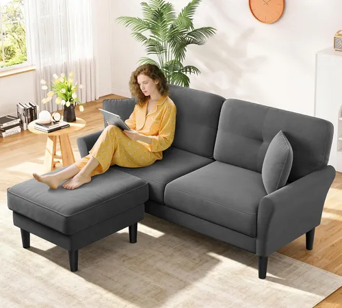 Miniatura 13 de Sofá biplaza de 69 pulgadas, sofás pequeños de terciopelo para espacios pequeños, sofás de dos plazas con 2 almohadas, sofás de dos plazas