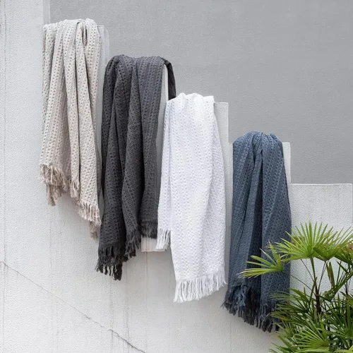 Miniatura 8 de Manta de Gofre 100% Algodón con Flecos, Manta de Tejido Gofre Prelavada para Todas las Estaciones, Manta Ligera Transpirable Suave y Acogedora tipo