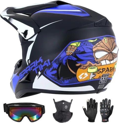 Miniatura 2 de Casco de motocross juvenil, casco de motocicleta ATV, cascos de motocross para exteriores, aprobado por DOT, cascos todoterreno con guantes, gafas