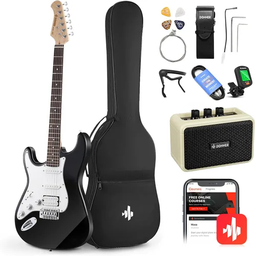 Miniatura 13 de Donner Kit de guitarra eléctrica de 39 pulgadas, cuerpo sólido, Sunburst, para zurdos, principiantes, tamaño completo, con amplificador, lección