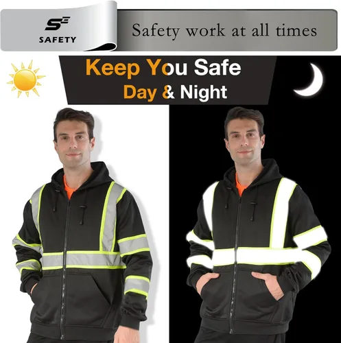 Miniatura 6 de sesafety Class 3 High Visibility Sweatshirt for Men,Hooded Pullover,Hi-Vis Safety Hoodie Pullover Sweatshirt