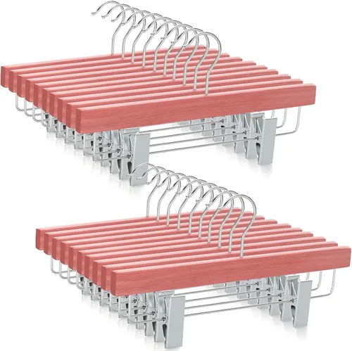Miniatura 8 de TOPIA HANGER CT07P - Paquete de 10 perchas de madera natural de cedro rojo americano para pantalones de pantalones con clips ajustables antiarrugas
