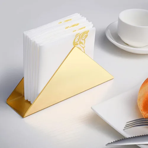 Miniatura 6 de Servilletero dorado de acero inoxidable, moderno dispensador de servilletas de cóctel triangular, organizador para encimeras de cocina, mesas
