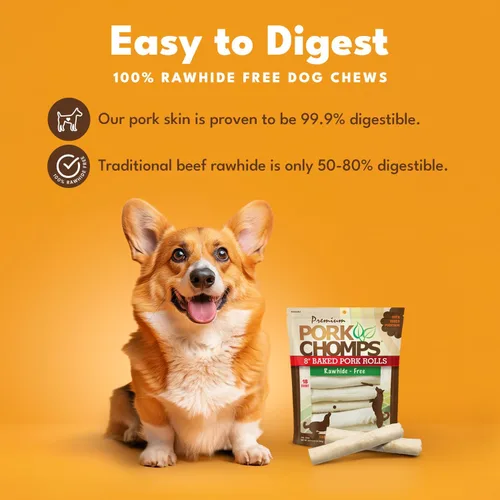 Miniatura 2 de Pork Chomps Masticables de piel de cerdo horneada para perros, rollos de 8 pulgadas, 18 unidades (paquete de 1)