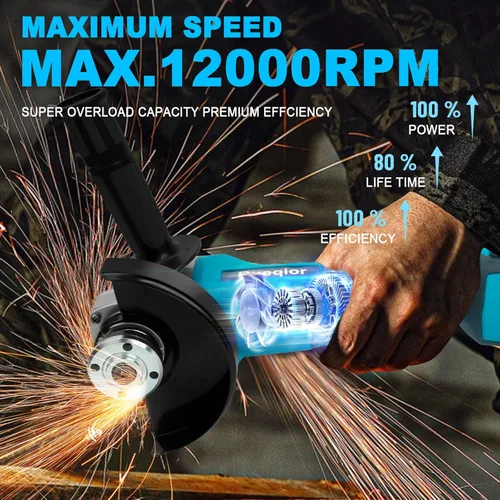 Miniatura 2 de Amoladora Angular Inalámbrica para Batería MAKITA de 18 V, Amoladora sin Escobillas de 4-1/2 Pulgadas, 3 Velocidades Variables para Cortar, Moler