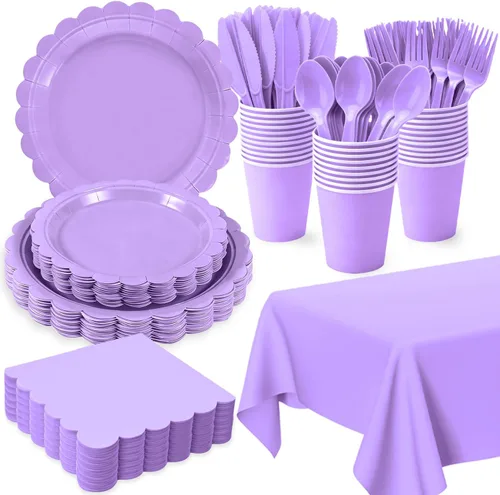 Miniatura 8 de 176 platos y servilletas color marfil, platos festoneados beige, servilletas, vasos, cubiertos, mantel para baby shower, boda, decoración de fiesta